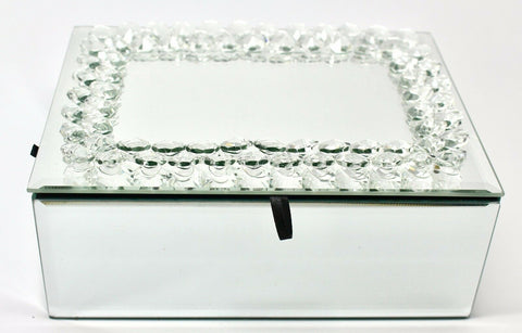 Luxury 20cm x 8cm x 15cm Mirror Jewellery Box with Crystal Beans